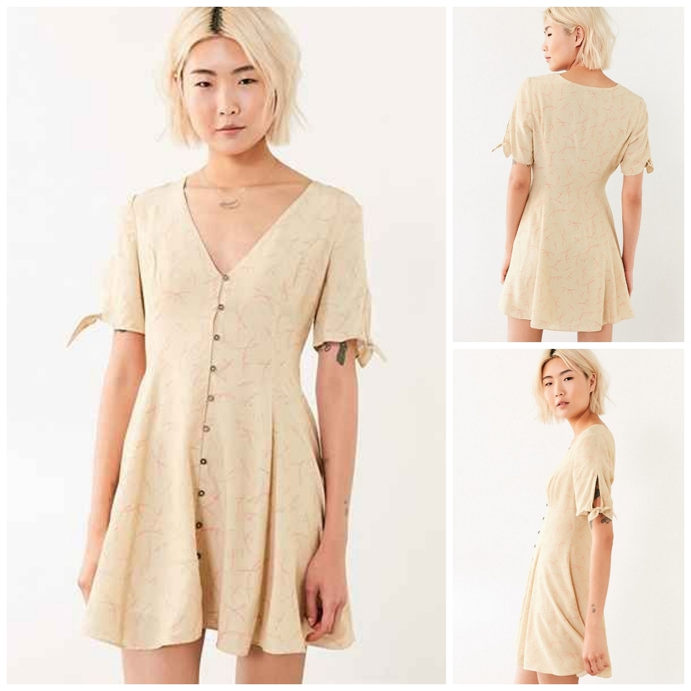 Urban Outfitters Beige Mini Dress with Subtle Pink Print